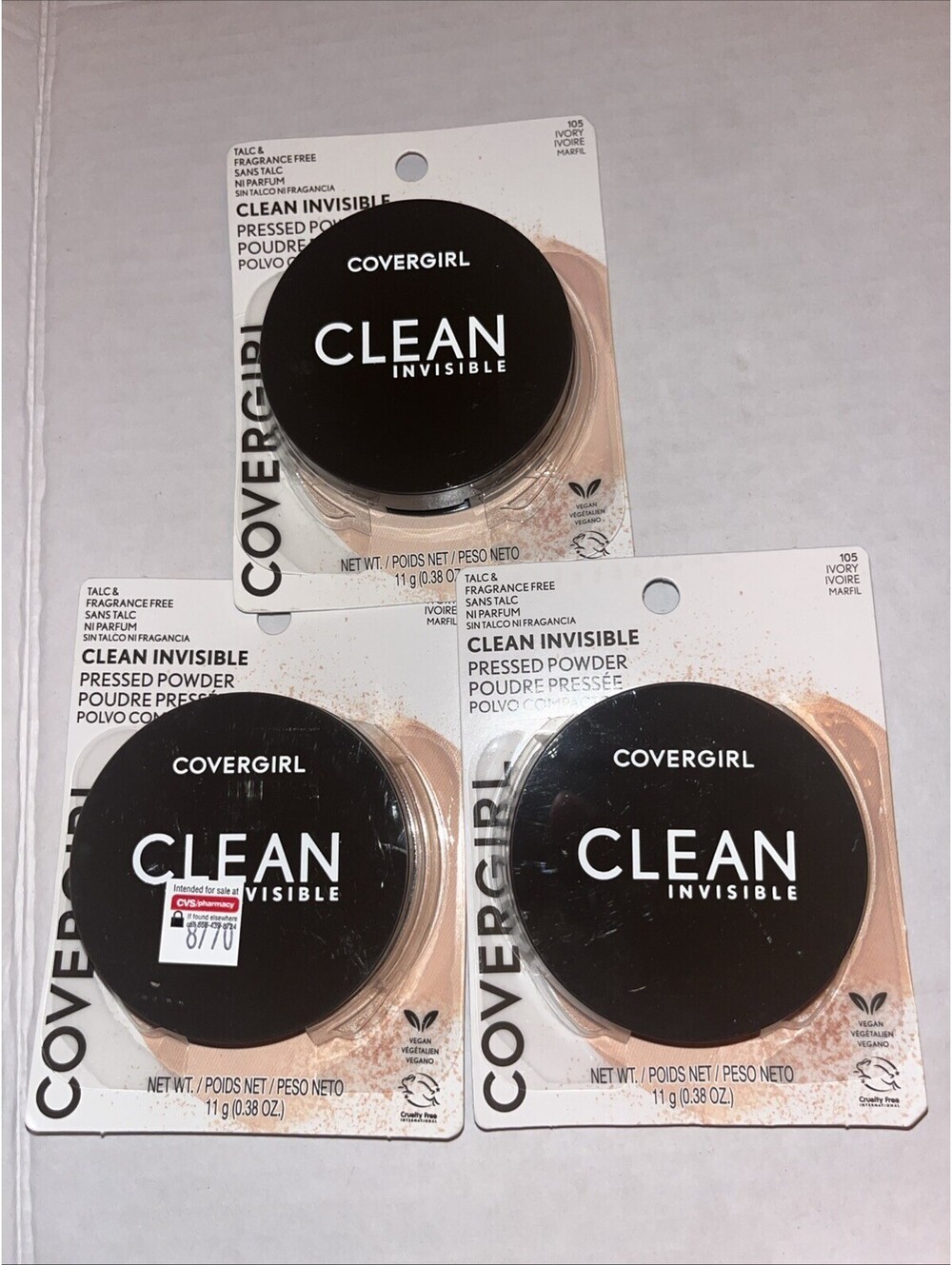 (Pack of 3)Covergirl Clean Fresh Pressed Powder, 105 Ivory